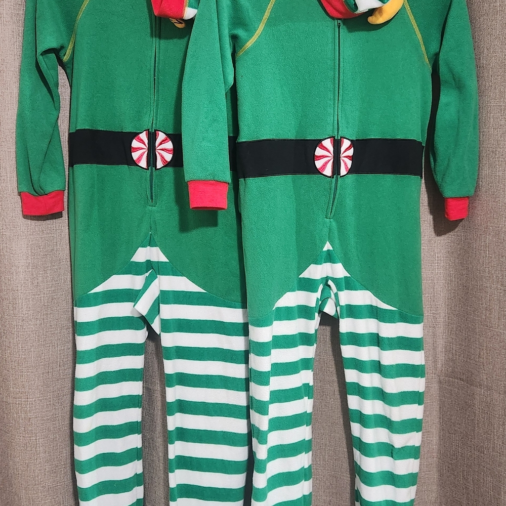 Holiday Elf Onesie Pajama - Green with White Stripes & Red Accents